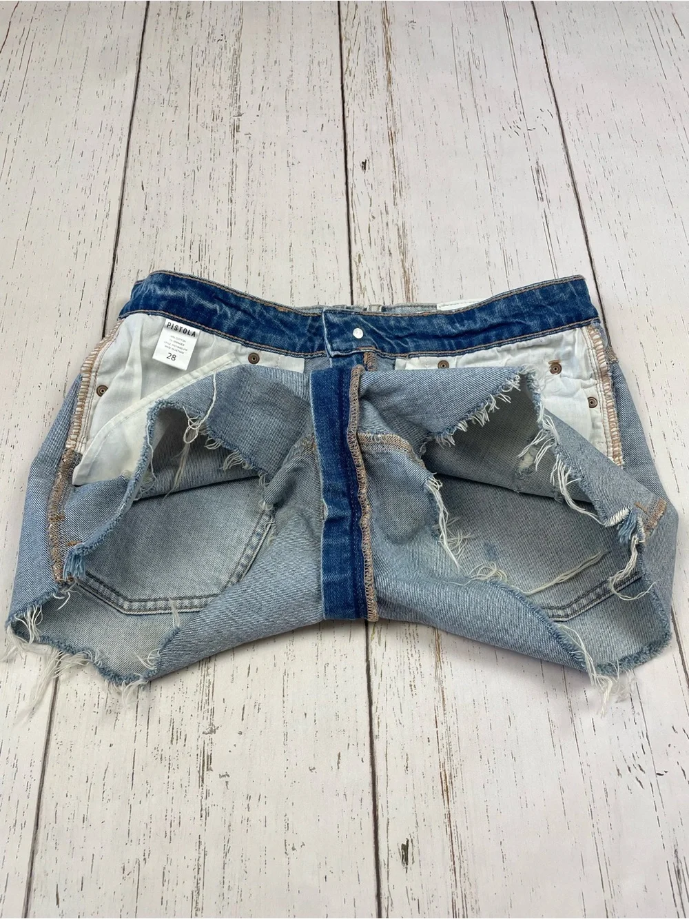Pistola Denim Winston High Rise Distressed Full Zipper Denim Cut Off Shorts